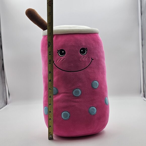 Strawberry Boba Bubble Tea Drink Plush Stuffed Toy Pink Blue Large 16 in - Picture 9 of 9